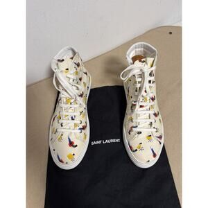 Saint Laurent Shoes Mens Size  EU 44 Cream High Top Canvas Print Made in Italy